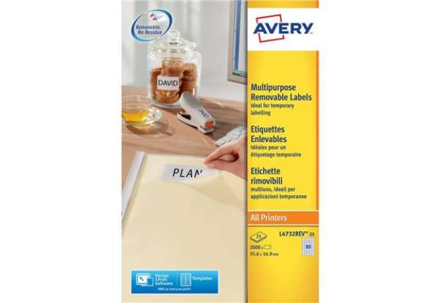 Immagine di Etichette bianche rimovibili AVERY 35,6x16,9 mm - 80 et/foglio - stampanti laser/inkjet Conf. 25 fog