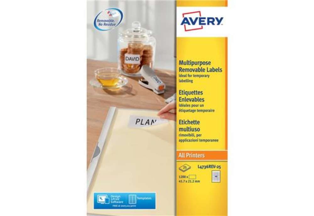 Immagine di Etichette bianche rimovibili AVERY 45,7x21,2 mm - 48 et/foglio - stampanti laser/inkjet Conf. 25 fog