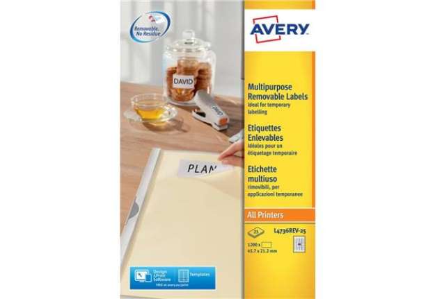 Immagine di Etichette bianche rimovibili AVERY 45,7x21,2 mm - 48 et/foglio - stampanti laser/inkjet Conf. 25 fog