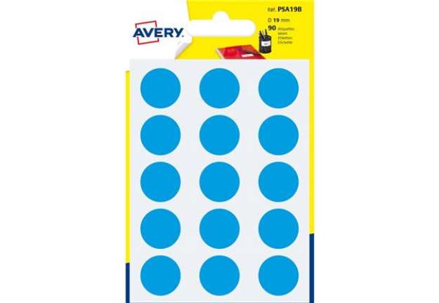 Immagine di Etichette rotonde colorate AVERY blu Ø 19 mm - 15 et/foglio - scrivibili a mano - bustina da 6 fogli