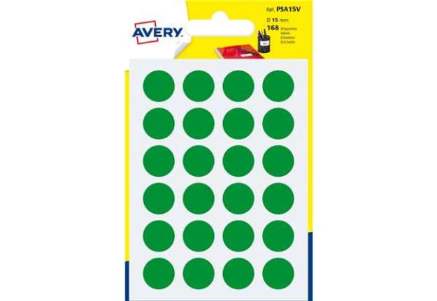 Immagine di Etichette rotonde colorate AVERY verde Ø 15 mm - 24 et/foglio - scrivibili a mano - bustina da 7 fog