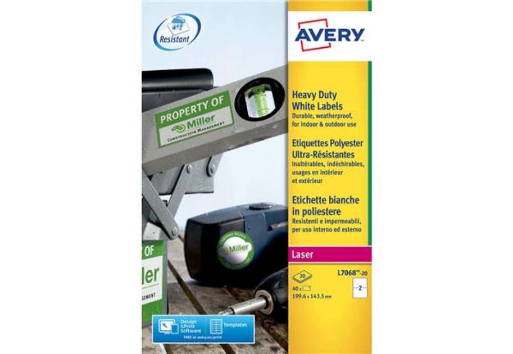 Immagine di Etichette permanenti poliestere bianche Avery 199,6x143,5 mm - 2 et/foglio - stampanti laser - cf. 2