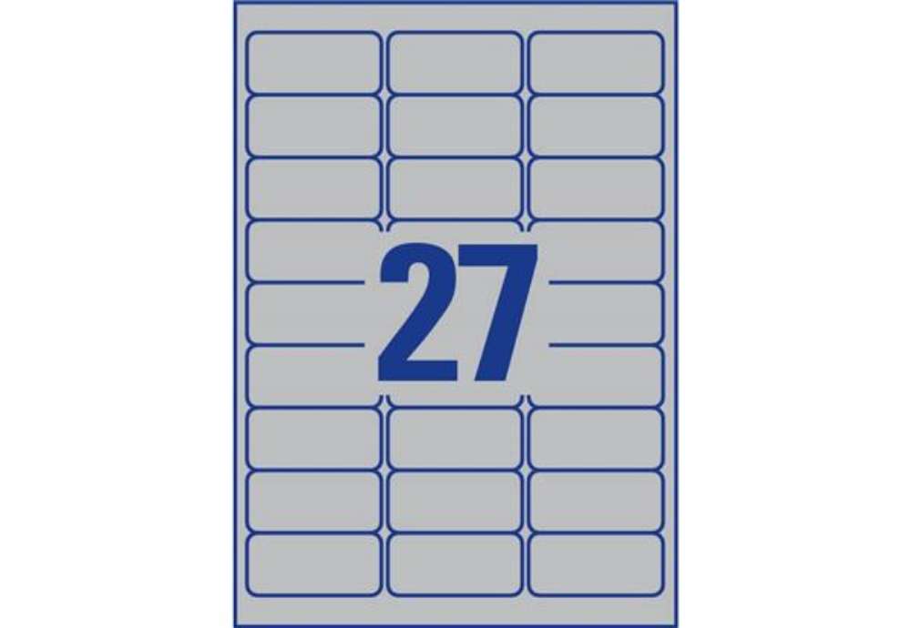 Immagine di Etichette permanenti poliestere argento Avery 63,5x29,6 mm - 27 et/foglio - laser monocolore conf. 1