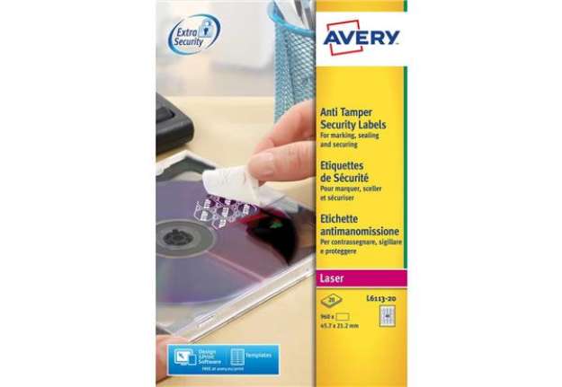 Immagine di Etichette bianche antimanomissione Avery 45,7x21,2 mm - 48 et/foglio - per stampanti laser conf. 20