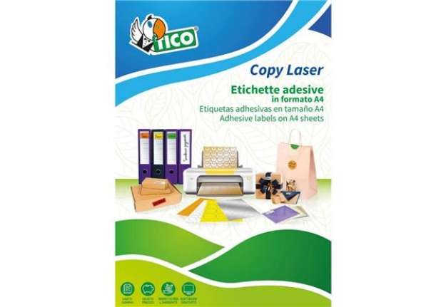 Immagine di Etichette bianche senza margini TICO Copy Laser Premium 105x148 mm - 4 et./foglio - conf. 100 fogli