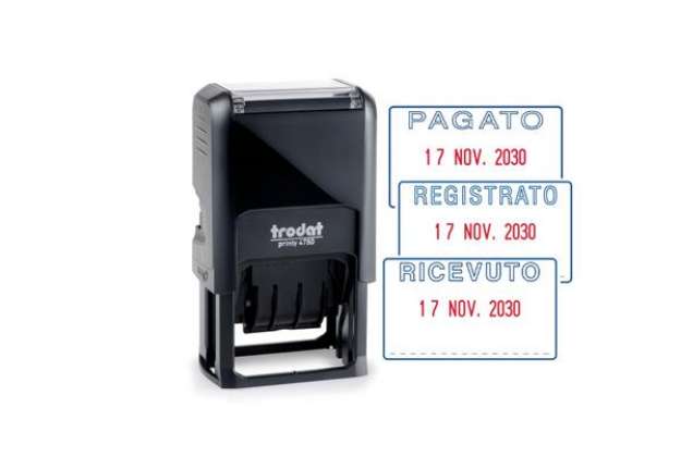 Immagine di Datario con testo PAGATO TRODAT PRINTY ECO 4750/L2 in plastica 41x24 mm blu-rosso - 141062