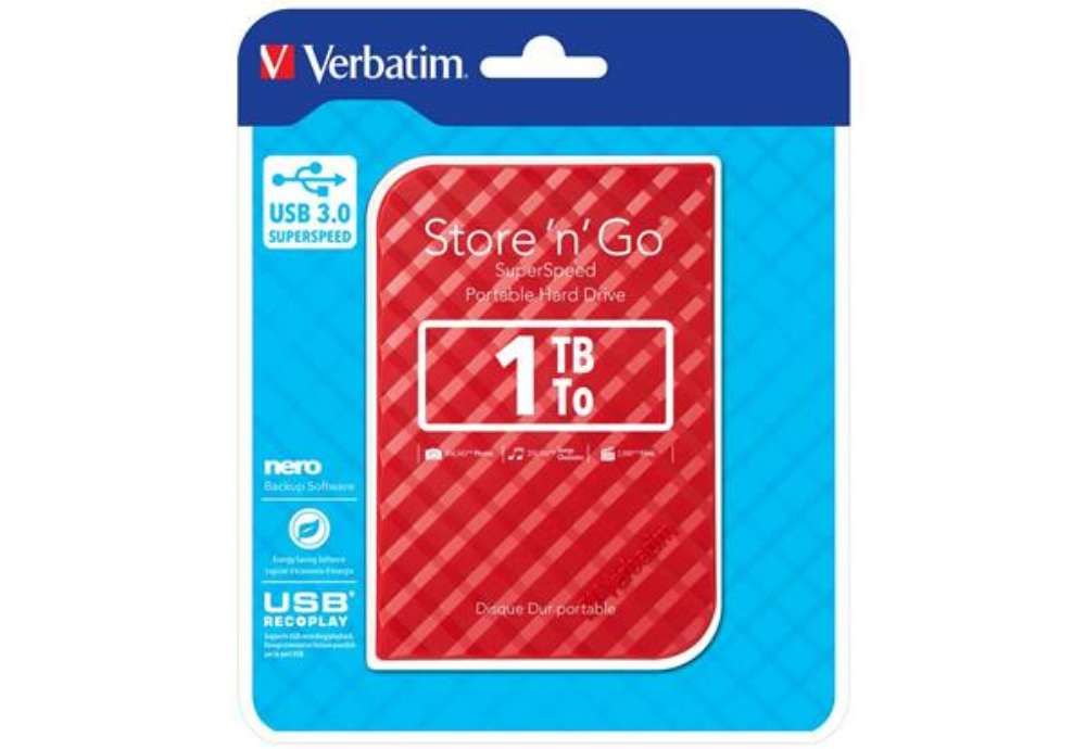 Immagine di Hard Disk Esterno Verbatim Store 'n' Go USB 3.0 1 TB rosso - 53203