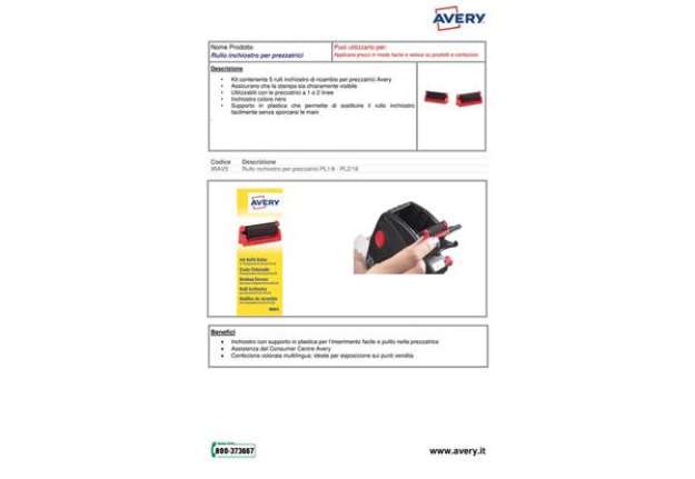 Immagine di Rulli inchiostro per prezzatrici Avery mod. PL 1/8 e PL 2/18 nero Conf. 5 pezzi - IRAV5