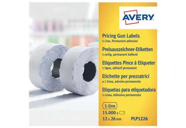 Immagine di Etichette permanenti per prezzatrici 1 linea Avery 12x26 mm bianco - Conf. 10 rotoli da 1500 etichet