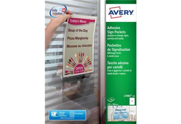 Immagine di Tasche adesive Avery per fogli A4 trasparente 1 et./foglio Conf. 10 fogli - L7083-10