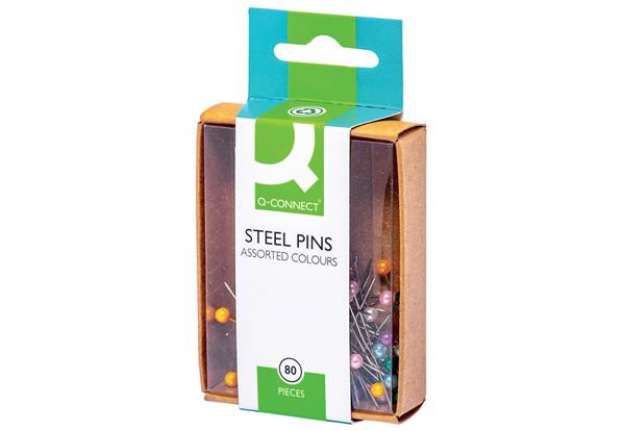 Immagine di Spilli a testa sferica Q-Connect 30 mm assortiti scatola da 80 pezzi - KF02038