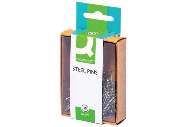 Immagine di Spilli Q-Connect 30 mm acciaio  scatola da 30 grammi - KF02037
