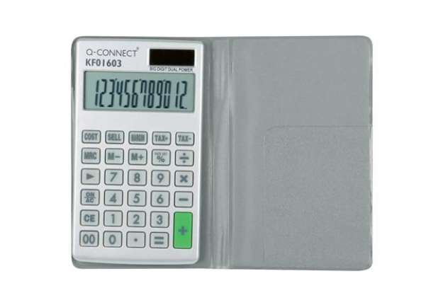 Immagine di Calcolatrice tascabile solare e batteria Q-Connect - 12 cifre - grigio KF01603