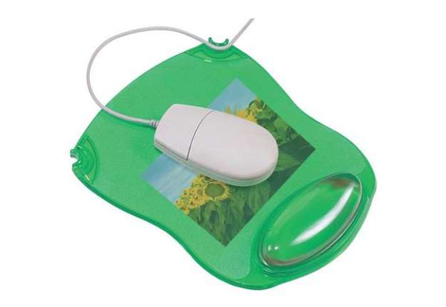 Immagine di Tappetino per mouse Q-Connect con poggiapolsi in gel 22x26x2,8 cm verde trasparente - KF20086
