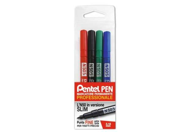 Immagine di Marcatore permanente Pentel N50 Slim punta conica 3,18 mm assortiti 4 pezzi - 0022066