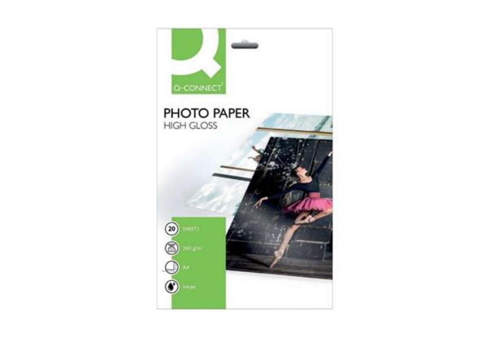 Immagine di Carta fotografica Inkjet Q-Connect A4 bianco 260 g/m² lucida conf. da 20 fogli - KF02163