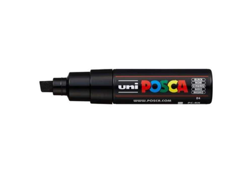 Immagine di Marcatore a tempera POSCA Uni-Ball punta a scalpello 8 mm nero M PC8K N