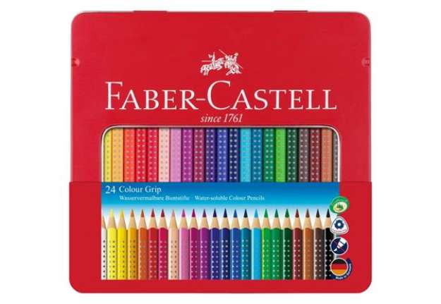 Immagine di Matite colorate Faber-Castell Colour Grip assortiti astuccio di metallo da 24 - 112423