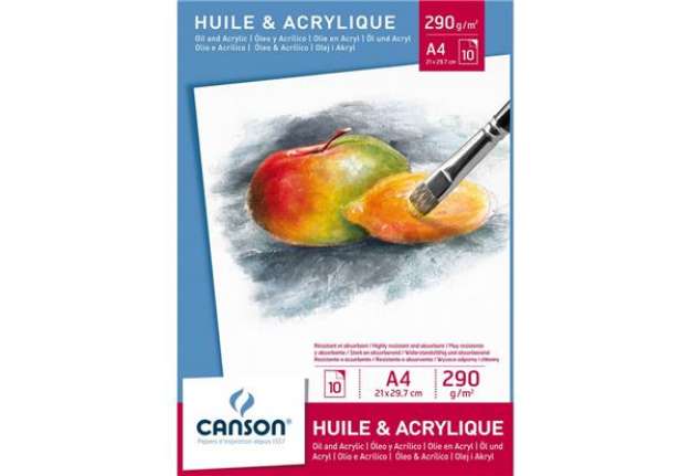 Immagine di Blocco da disegno CANSON per olio e acrilico 10 fogli bianco 290 g/m² A4 C200005785