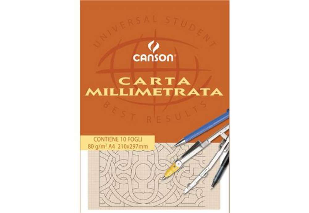Immagine di Blocco da disegno CANSON carta millimetrata bianco/arancio 80 g/m² 10 fogli A4 - C200005812