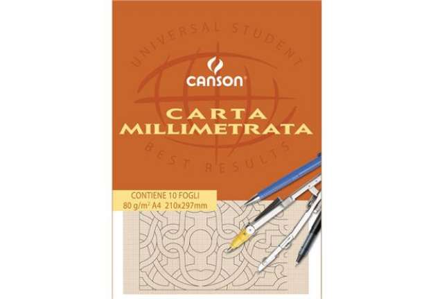Immagine di Blocco da disegno CANSON carta millimetrata bianco/arancio 80 g/m² 10 fogli A4 - C200005812