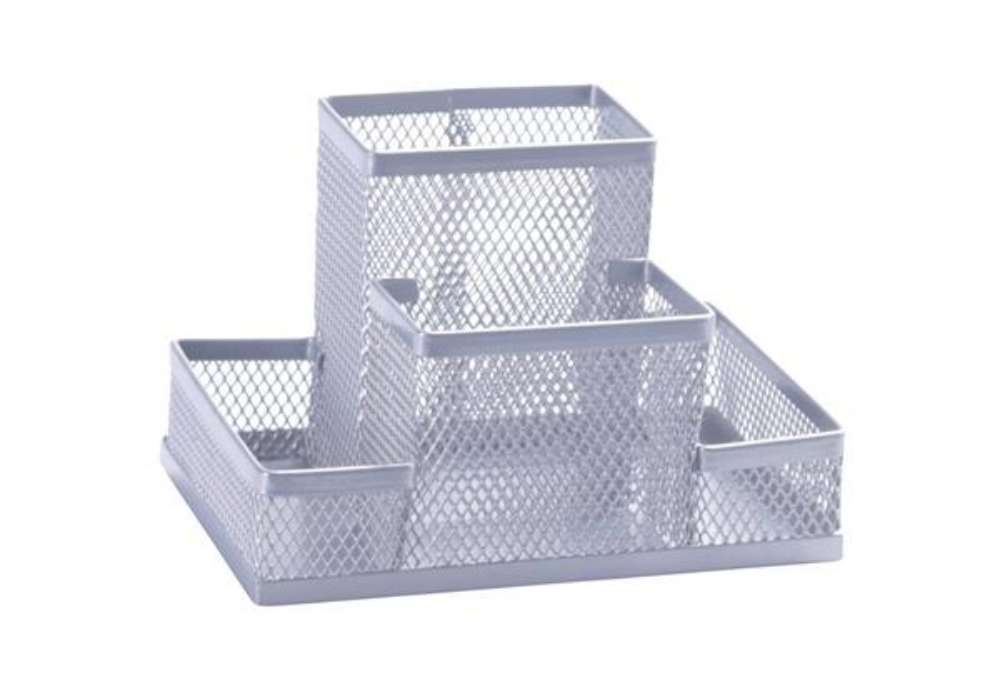 Immagine di Portaoggetti Q-Connect 10,3x10x15,3 cm argento piccolo  - 4 scomparti KF15113