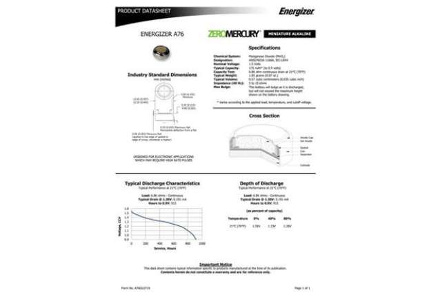 Immagine di Batterie alcaline a bottone ENERGIZER LR44/A76 conf. da 2 - E301536600