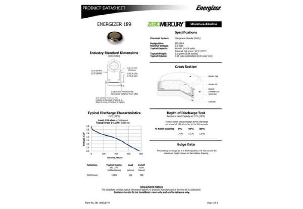 Immagine di Batterie alcaline a bottone ENERGIZER LR54/189 conf. da 2 - E301536700