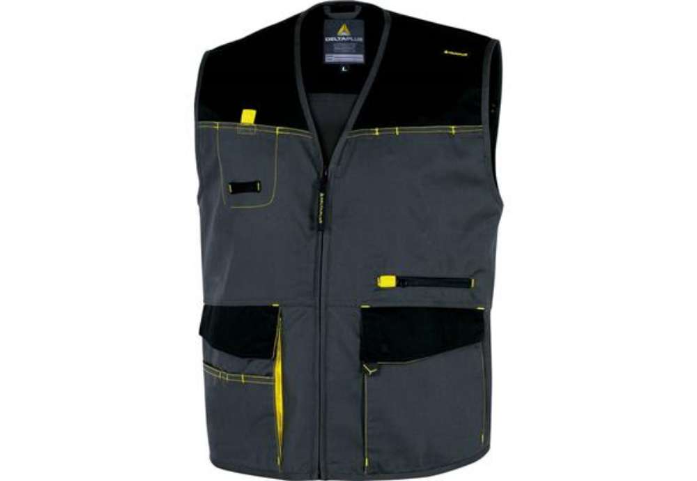 Immagine di Gilet da lavoro DELTA PLUS D-Mach chiusura con zip - 5 tasche - poliestere e cotone grigio-giallo -