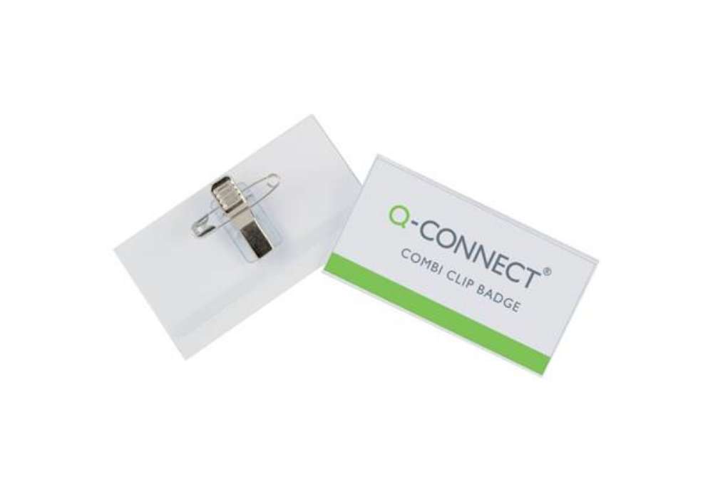 Immagine di Portabadge Q-Connect plastica con clip e spilla 75x40 mm conf. da 50 - KF01568