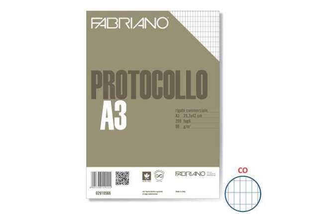 Immagine di Fogli protocollo Fabriano bianco 66 g/m² 29,7x42 cm rigato commerciale conf. 200 fogli - 02910566