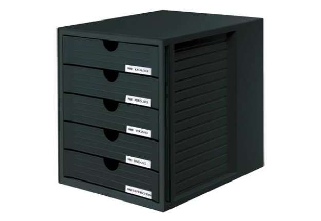 Immagine di Cassettiera SYSTEMBOX HAN in polistirolo con 5 cassetti chiusi per A4/C4 nero 1450-13