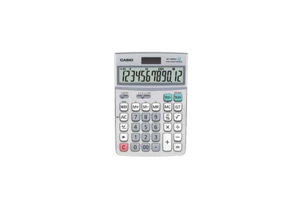 Immagine di Calcolatrice da tavolo Casio solare o batteria - display 12 cifre - grigio DF-120ECO-W-EP
