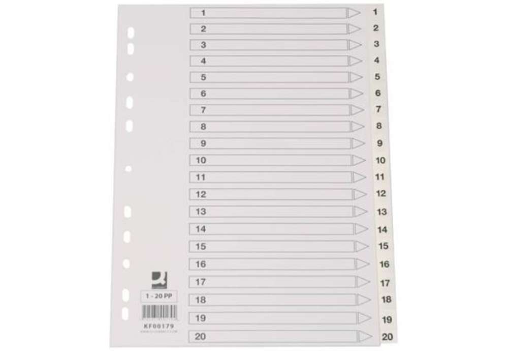 Immagine di Divisore numerico Q-Connect bianco 22,5x29,7 cm ppl 1-20 KF00179