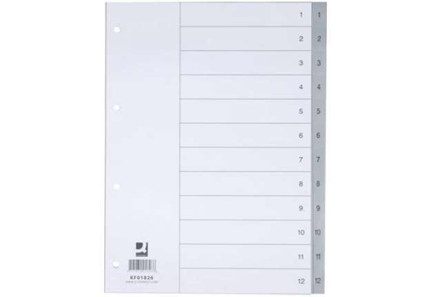 Immagine di Divisore numerico Q-Connect grigio 22,5x29,7 cm ppl 1-12 KF01826