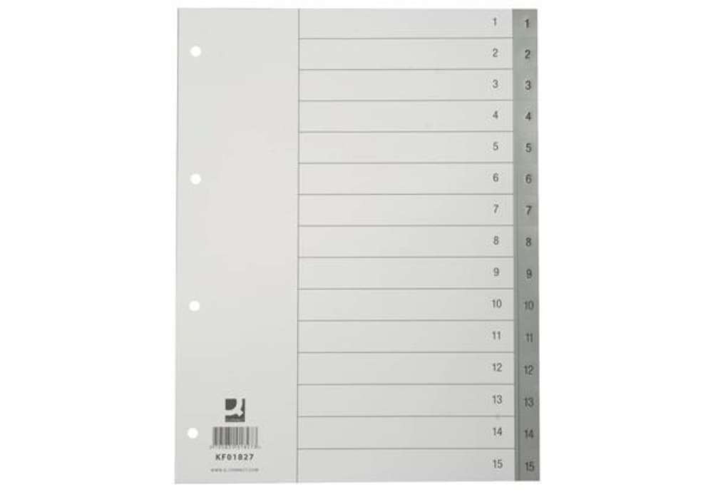 Immagine di Divisore numerico Q-Connect grigio 22,5x29,7 cm ppl 1-15 KF01827