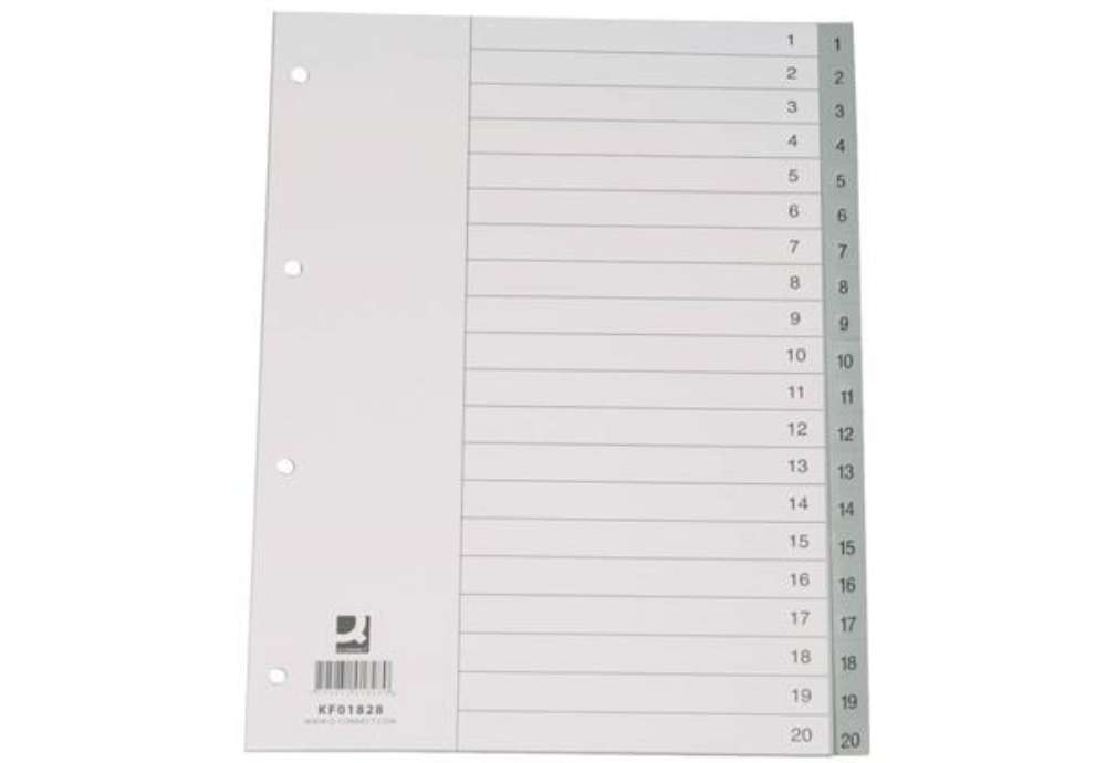Immagine di Divisore numerico Q-Connect grigio 22,5x29,7 cm ppl 1-20 KF01828