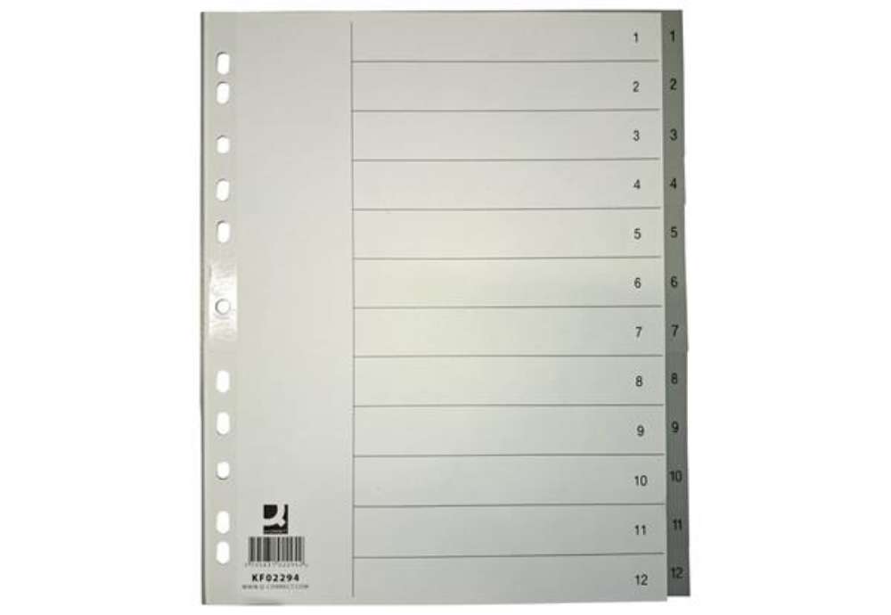 Immagine di Divisore numerico Q-Connect grigio XL 24,5x29,7 cm ppl 1-12 KF02294