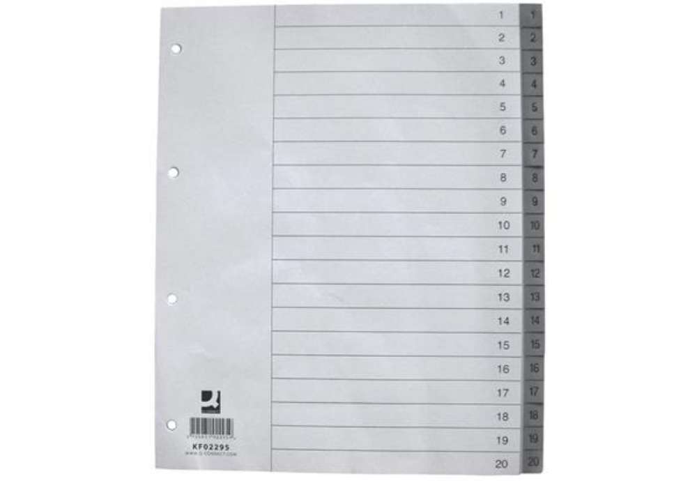 Immagine di Divisore numerico Q-Connect grigio XL 24,5x29,7 cm ppl 1-20 KF02295