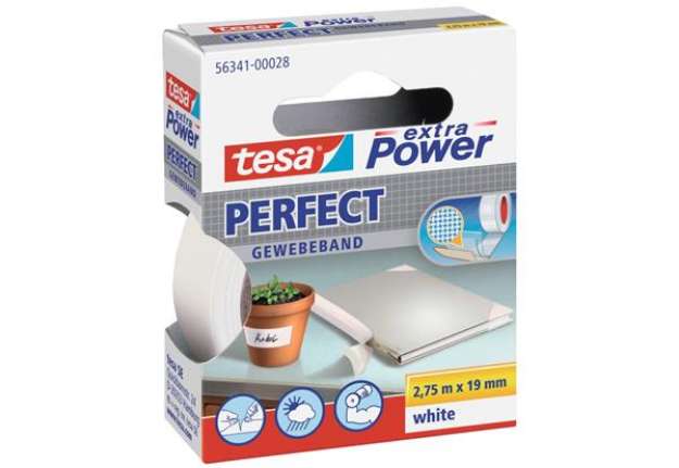 Immagine di Nastro adesivo in tela tesa extra Power®Perfect plastificato 19 mm x 2,75 m bianco - 56341-00028-03