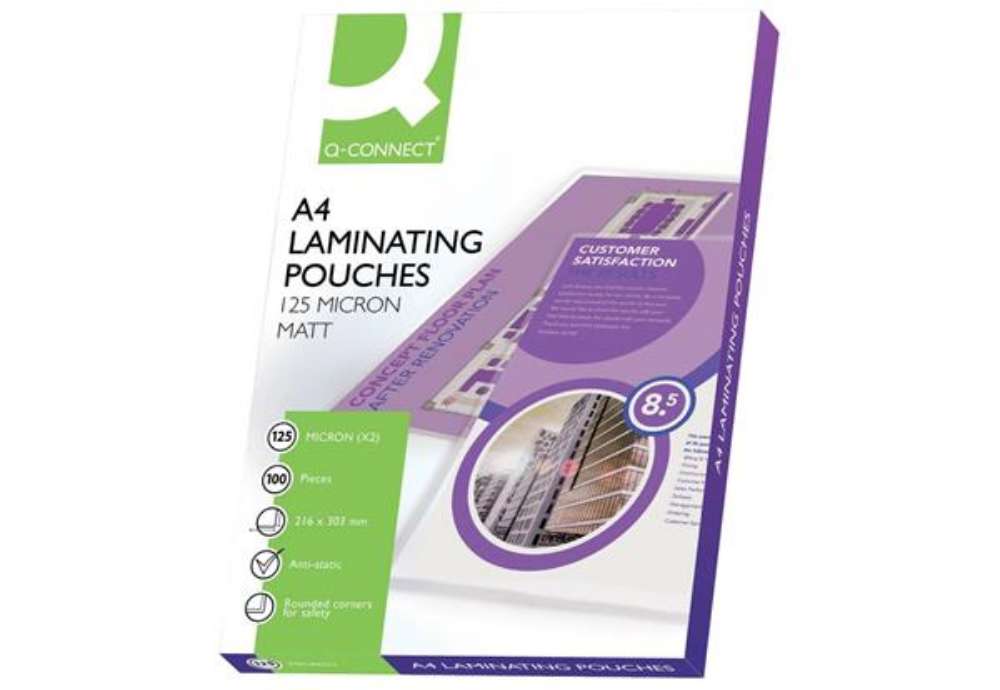 Immagine di Pouches per plastificatrici Q-Connect 2x125 µm finitura opaca A4 Conf. 100 pezzi - KF24055