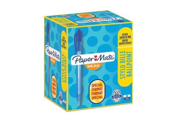 Immagine di Penna a sfera a scatto Paper Mate Inkjoy 100 RT ULV M 1 mm blu Special Pack 80+20 GRATIS - S0977440