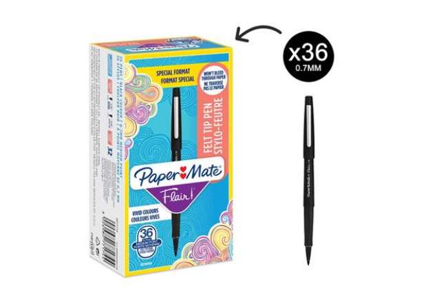 Immagine di Penne punta fibra Paper Mate Flair/Nylon M 1,1 mm nero special pack 36 pezzi - 2077174
