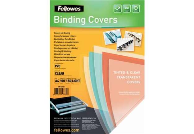 Immagine di Copertine per rilegatrici FELLOWES Clear PVC A4 150my conf.100 pz - 5376001