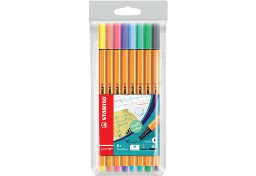Immagine di Fineliner Stabilo Point 88 0,4 mm assortiti in colori pastello astuccio da 8 - 88/8-01