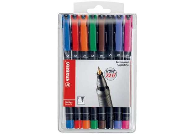 Immagine di Penne Stabilo OHPen universal Superfine (S) 0,4 mm assortiti astuccio da 8 - 841/8