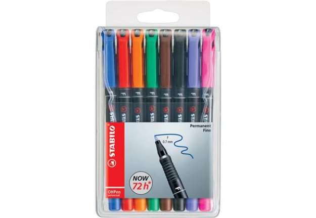 Immagine di Penne Stabilo OHPen universal Fine (F) 0,7 mm assortiti astuccio da 8 - 842/8