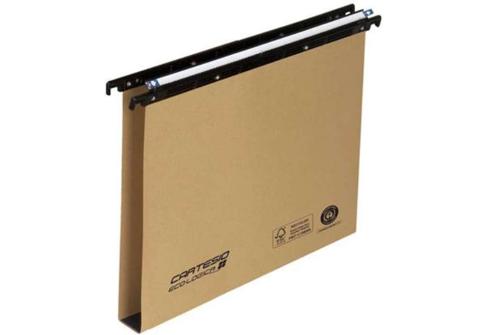 Immagine di Cartelle sospese orizzontali per cassetti CARTESIO ECO 39 cm fondo U 3 cm avana Conf. 25 pezzi - 100