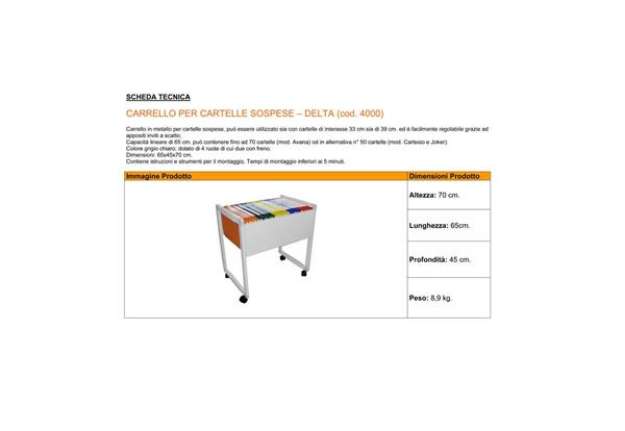 Immagine di Carrello per cartelle sospese DELTA grigio - 65x45x70 cm 4000