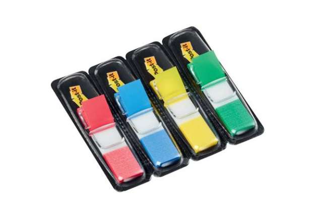 Immagine di Segnapagina removibili Post-it® Index Mini con dispenser blu, giallo, verde, rosso  4 confezioni da